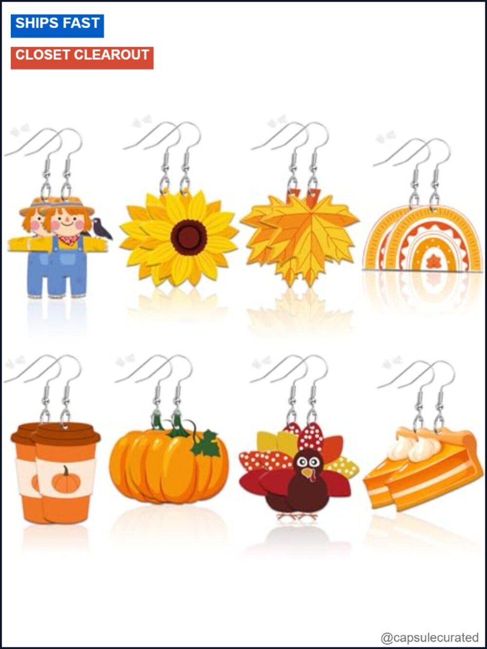 8 Pairs Acrylic Drop & Dangle Earrings Fall Thanksgiving Jewelry Party
